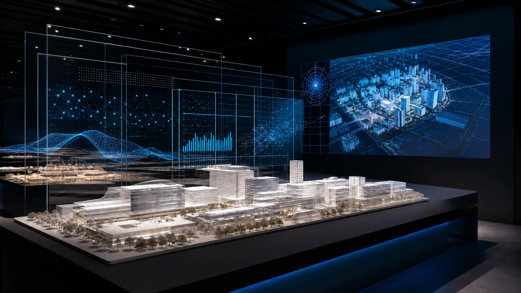 Concept experience pairing a physical exhibit with real-time spatial digital-twin information